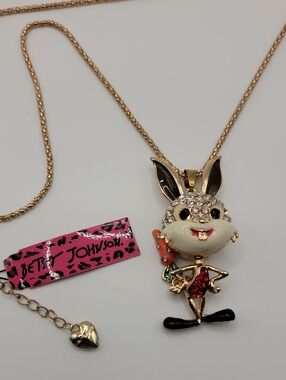 Betsey Johnson Gold-Tone Bunny Pendant Necklace with Enamel Accents